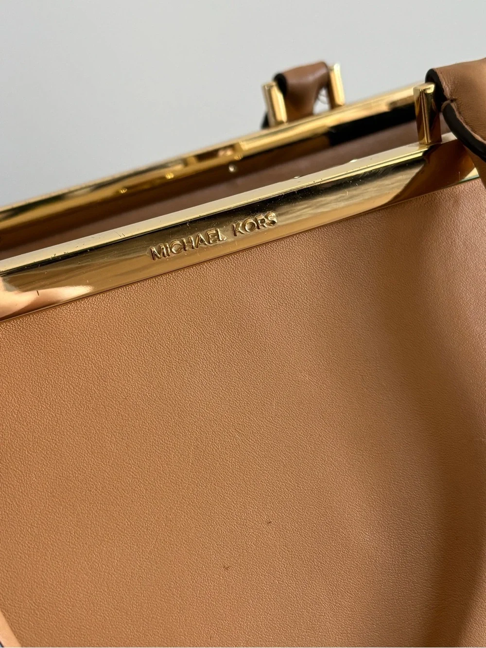 Michael Kors Two-Tone Tan and Black Leather Mid Size Shoulder Tote